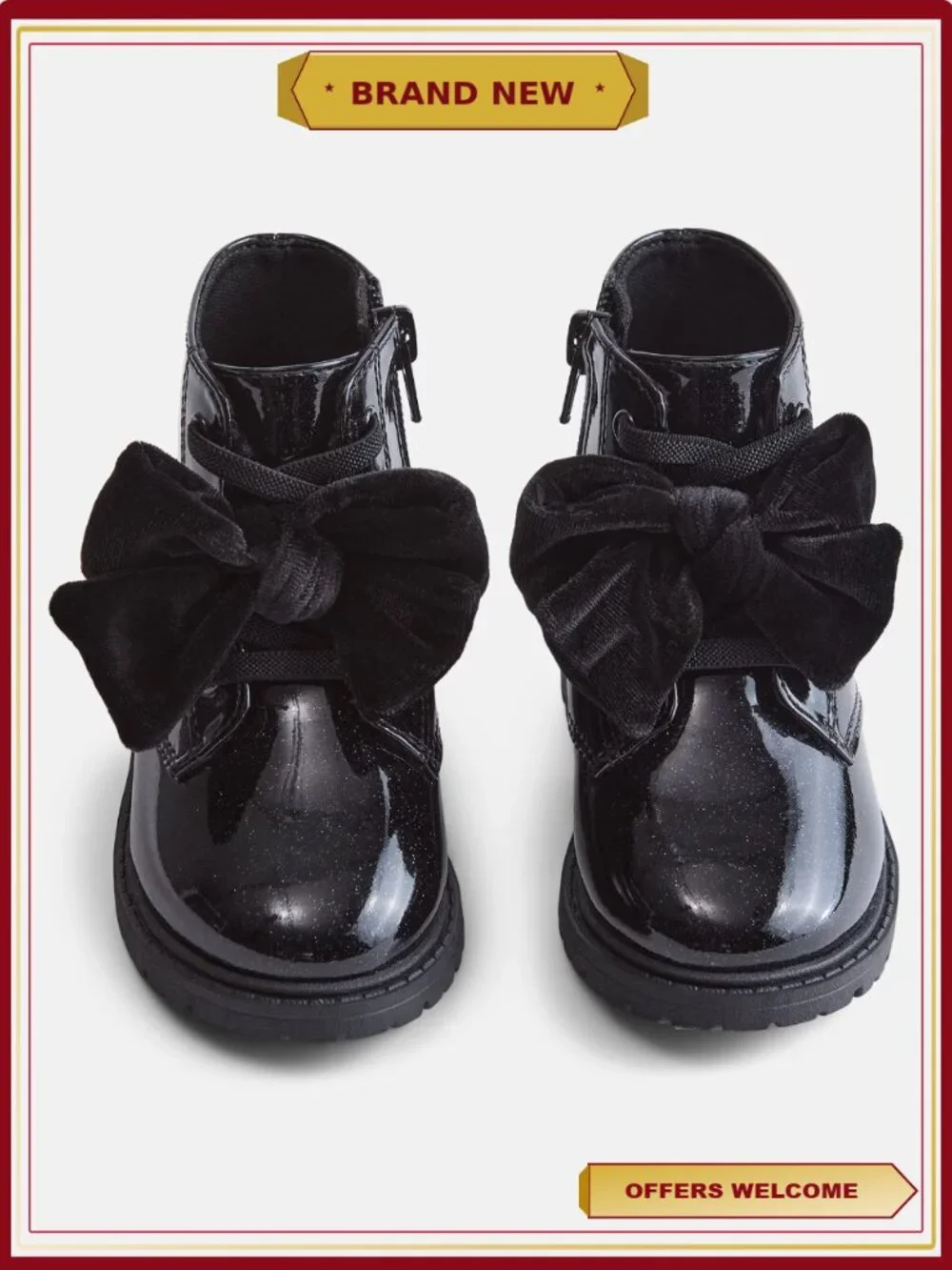 Toddler Girls Bow Combat Boots - Lace-Up Side Zip Hiker